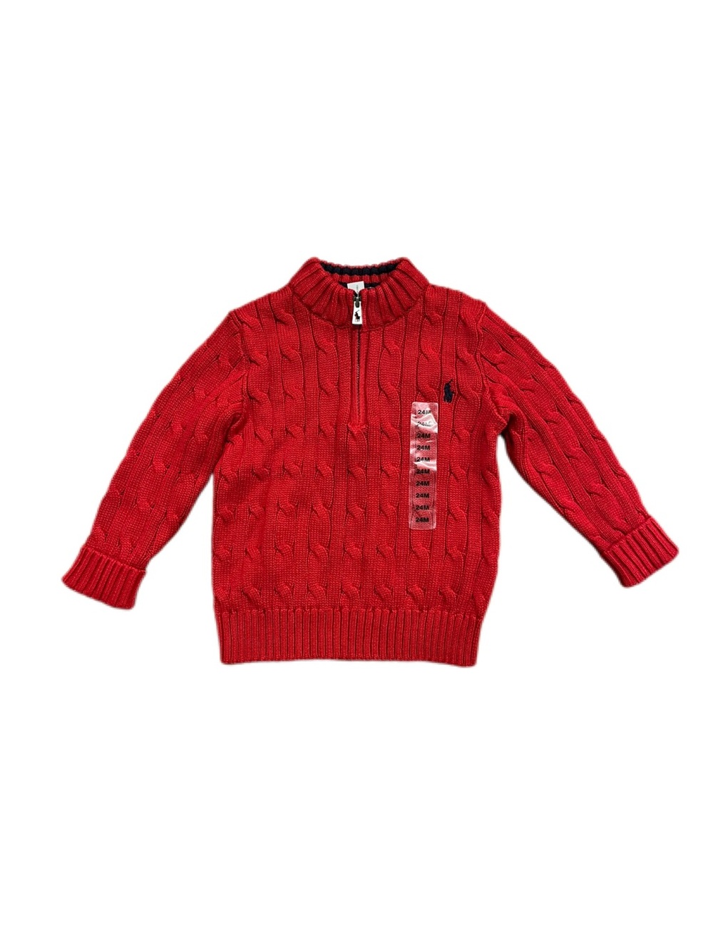 NWT Ralph Lauren 24m Baby Red Cable-Knit Cotton Quarter-Zip Sweater for Kids